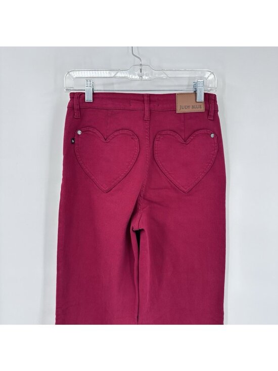 Judy Blue Heart Shaped High Rise Red Straight Leg jeans 3 26 garment dyed denim - Picture 6 of 10